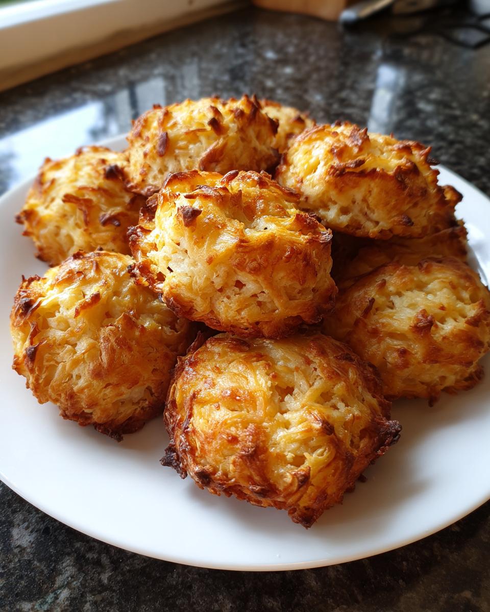A pile of golden-brown Amazing Cheese & Turkey Biscuits for Dogs on a white plate.