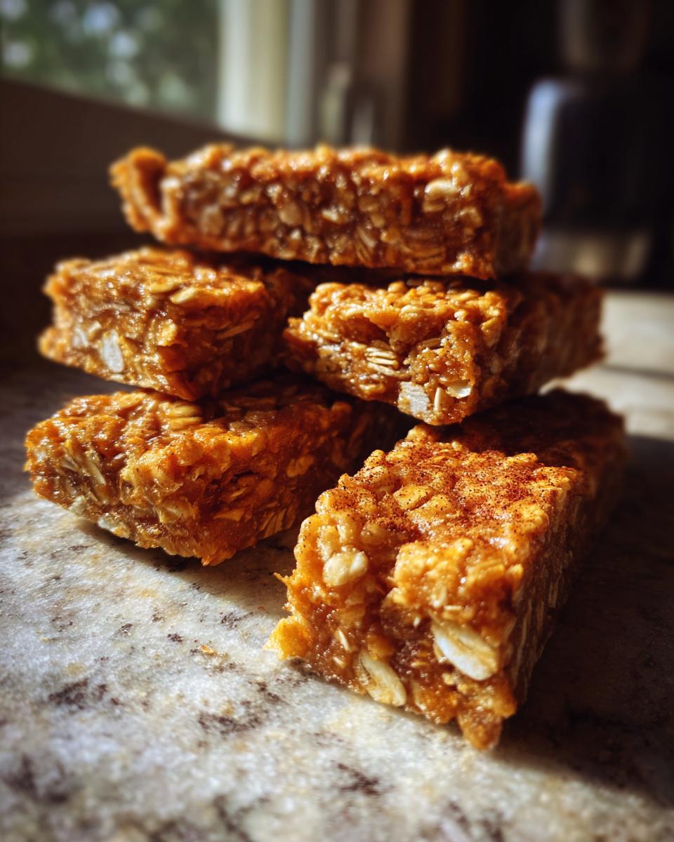 A stack of Amazing Apple & Cinnamon Bars for Dogs, made with oats and a hint of cinnamon.