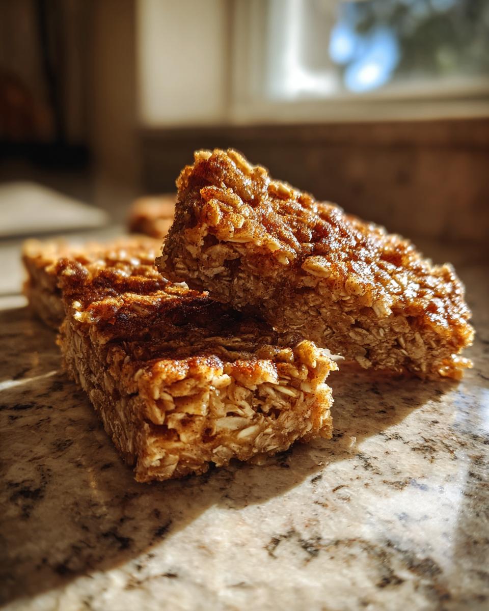 Close-up of two Amazing Apple & Cinnamon Bars for Dogs, showing the texture of oats and cinnamon.