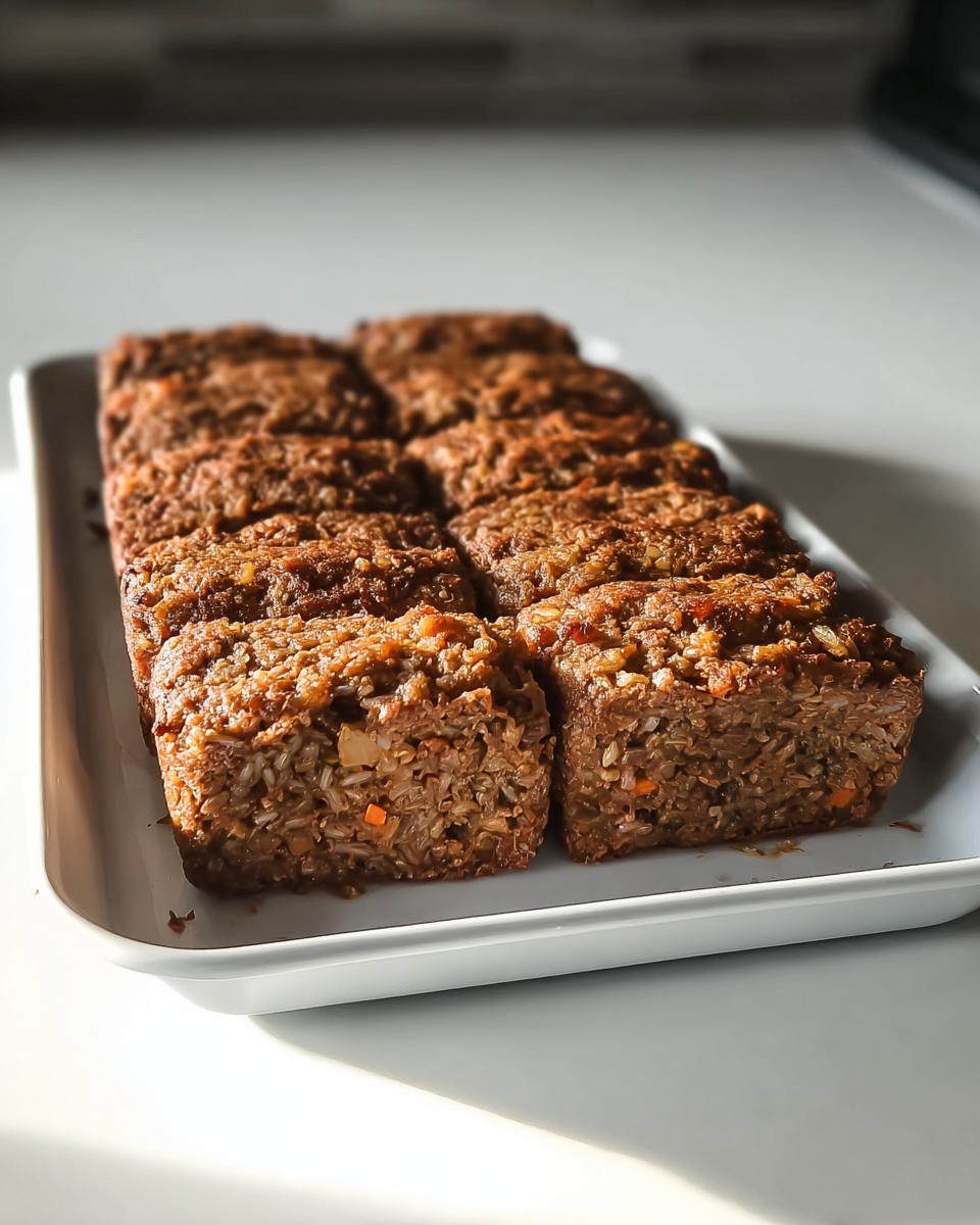 Close-up of a white platter filled with mini loaves of Amazing Beef & Brown Rice Loaf for Dogs.