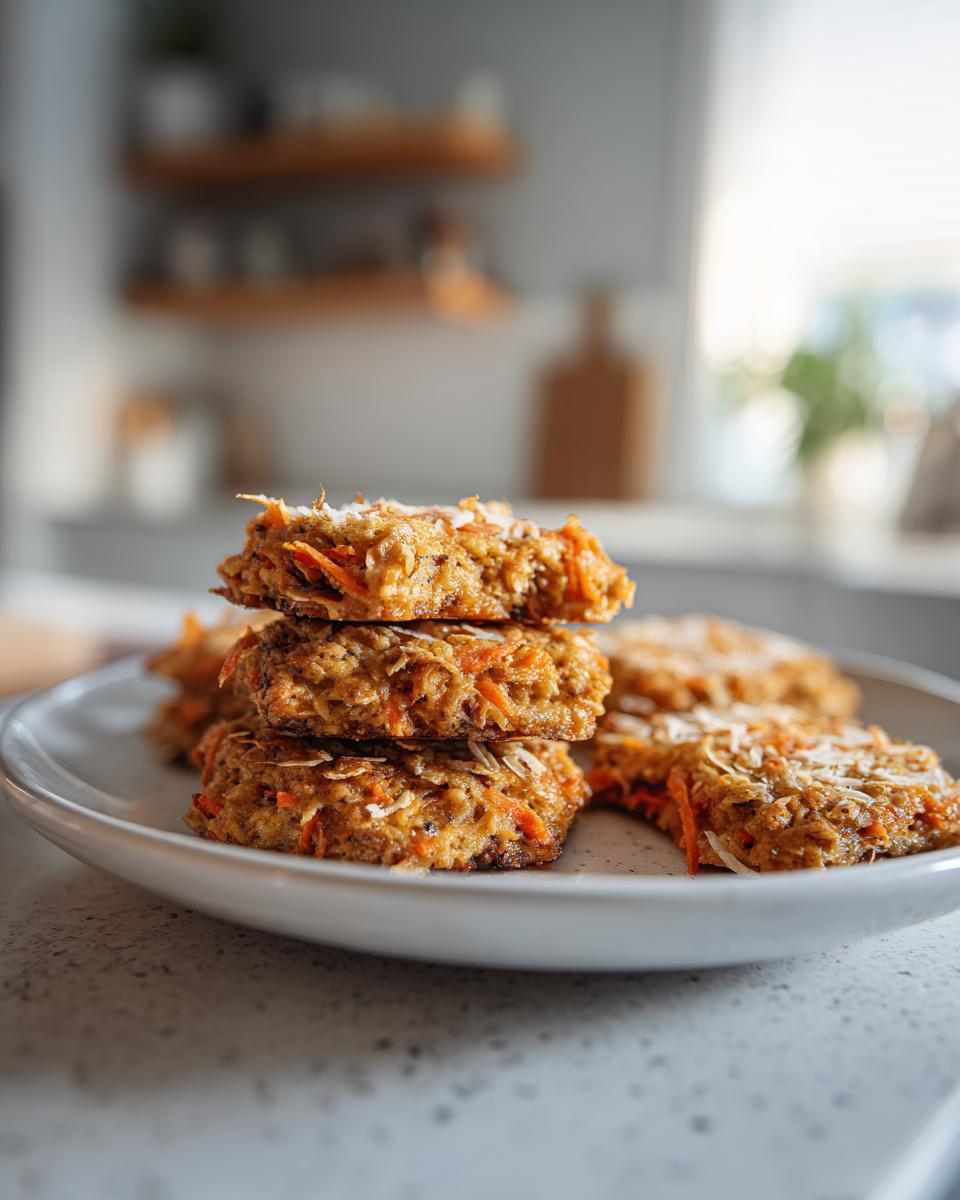 A stack of Amazing Canine Cheese & Carrot Crackers topped with shredded cheese and visible carrot shreds.