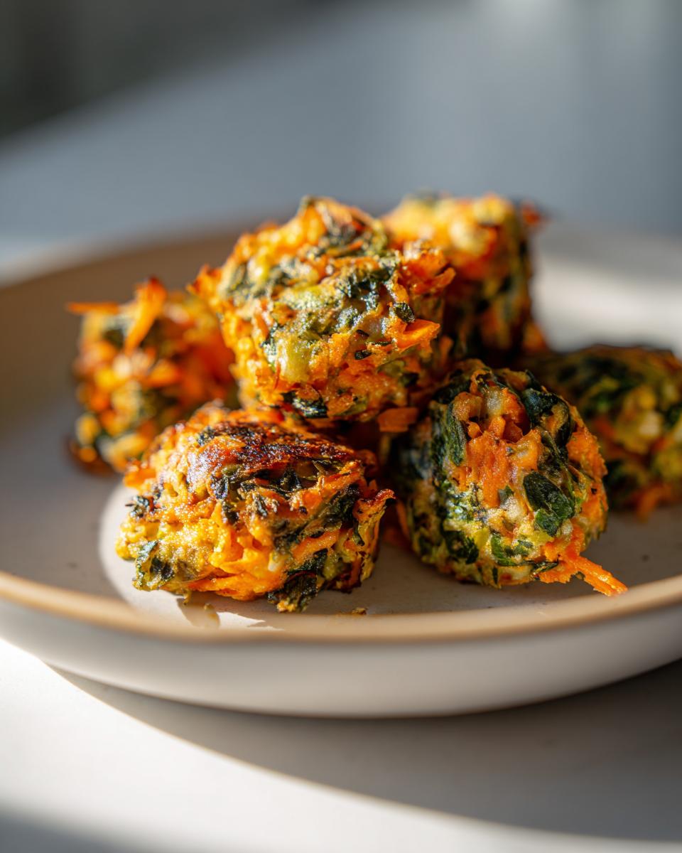 A close-up of a pile of homemade Spinach Carrot Nuggets on a plate, perfect for a quick dog treat.