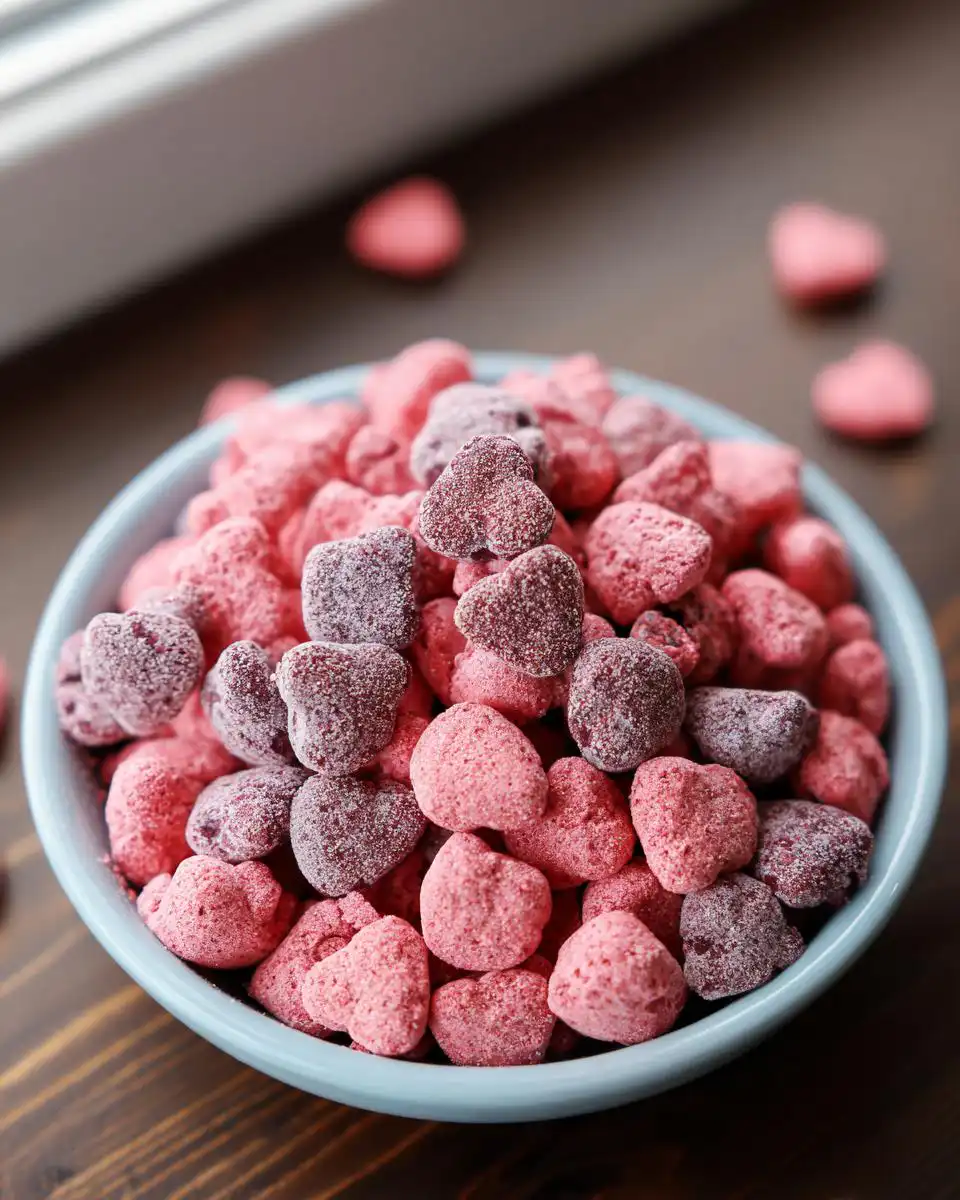 Close-up of heart-shaped, pink and purple frozen treats, perfect for Healthy Puppy Chow for Dogs.